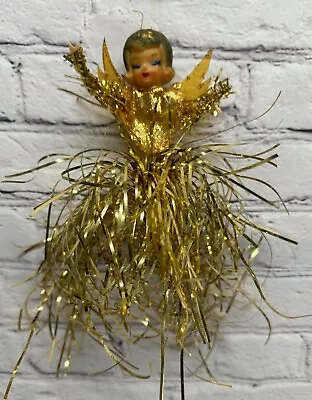 Vtg Christmas Angel Cascading Gold Tinsel Ornament Japan Celluloid Wings • $20