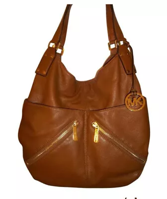 Michael Kors Portland Luggage Brown Leather Gold Tote Shoulder Bag Handbag • $89.99