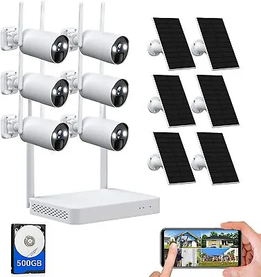 6Pcs 4MP Solar Battery Powered Wireless Security Camera System Home Outdoor Wifi • $394.95