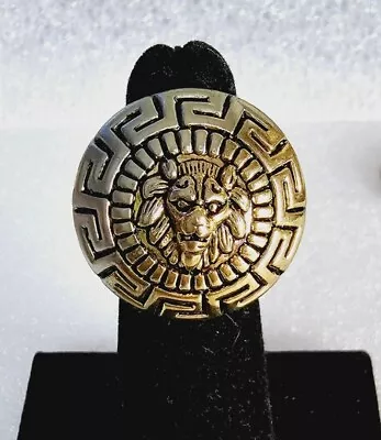 Greek Key Lion Face Size 5 Ring Gold Toned Versace Repurposed Button ? • $19.99