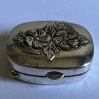 Vintage Mervyn's Sterling Silver 925 Repousse Flower Floral Pill Trinket Box • $55