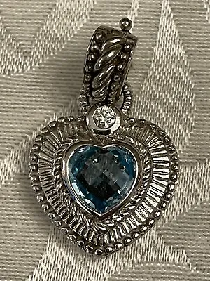 Judith Ripka Sterling Silver Diamond Blue Topaz Heart Enhancer Pendant • $95
