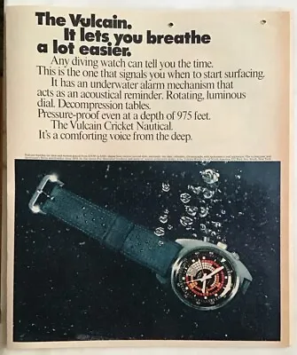 1969 Sunday Magazine Ad For The Vulcain Cricket Nautical Watch - Voice From Deep • $5.95