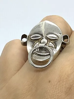 Vintage Mexico Sterling Silver Aztec Mayan Face Mask Ring Sz 6.75  7.8g • $122