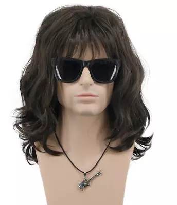 70S 80S Punk Rocker Party California Wig Men Women Long Wave Dark Brown Hallowee • $19.99