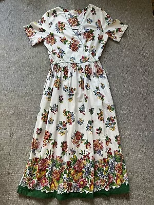 Vintage 90s Y2K Susan Bristol Cottagecore Floral Midi Dress W/ Pockets Medium 10 • £28.49