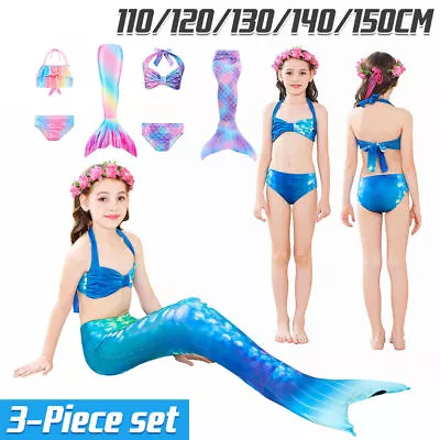 Kids Mermaid Tail Swimwear Swimsuit Girls Bikini Set Beach Swimming Costume • $18.39