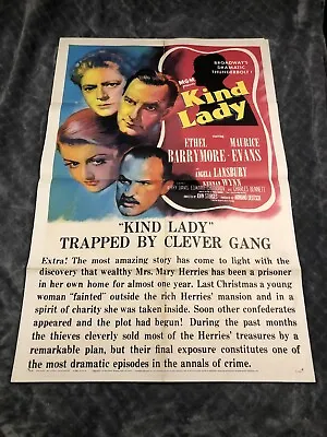 KIND LADY 1951 Original Movie Poster 27X41 Ethel Barrymore Maurice Evans • $49.99