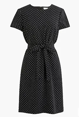 NWT J Crew Short-sleeve Belted Suiting Dress Size 0 Black Ivory Polka Dots • $34.99