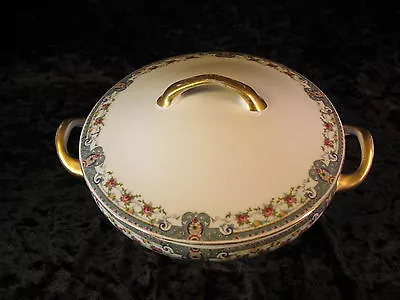 Victoria Czecho-Slovakia Covered Serving Dish Floral Design W/ Blue & Gold • $49.99