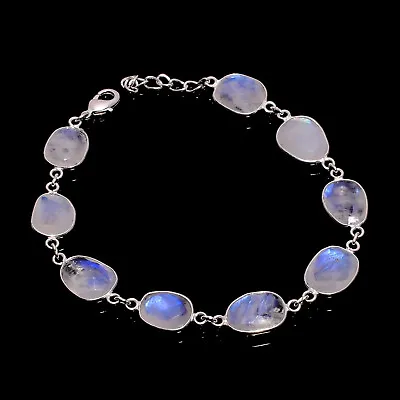 Beautiful Natural Rainbow Moonstone 925 Sterling Silver Bracelet | Gift For Her • $19.99