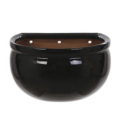 £14.99 • Buy Gloss Black Ceramic Wall Mounted Planter Front Proof Half Moon Garden Pot 