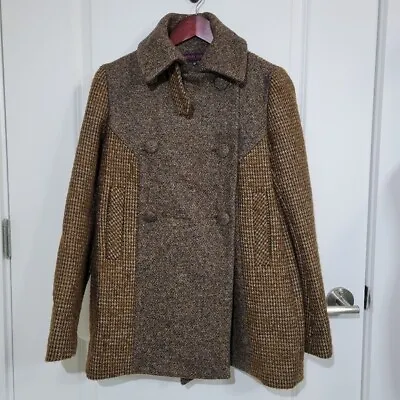 Martin Grant Paris Wool Mohair Houndstooth Brown Tweed Peacoat Made In France 40 • $140