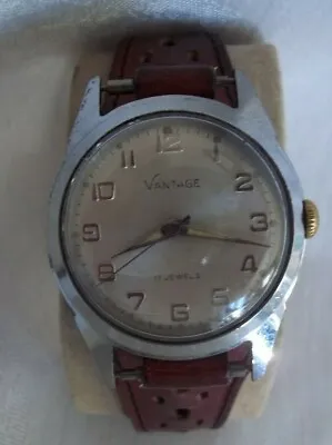 VANTAGE MENS AUTOMATIC WATCH 17JEWELS Silver DIAL  RUNS 70's Band • $89.99