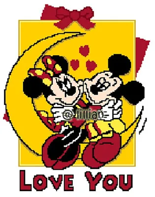 New MICKEY MINNIE MOUSE DATING ON MOON Counted Cross Stitch PATTERN • $2.96