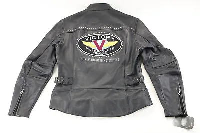 Polaris Victory Womens Riding Jacket L Black Leather Biker Motorcycle Studs Zip • $169