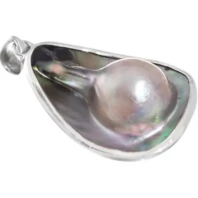 925 Sterling Iridescent Mabe Blister Pearl In Shell Sterling Pendant 2  • $29.95