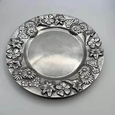 Vintage MARIPOSA BRILLANTE Serving Plate Round Flowers 1991 Mexico 13  Aluminum • $45