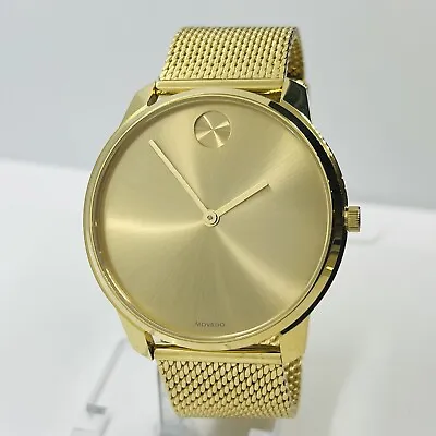 Movado Bold Thin Men's Gold Mesh Bracelet Stainless Steel 42mm Watch 3600833 • $230