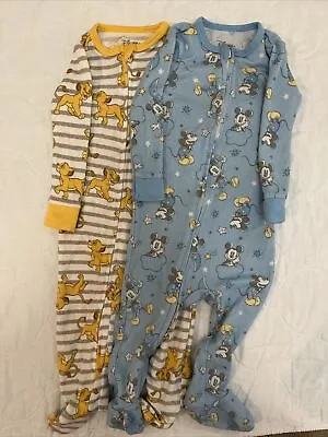 Disney Baby Boys' Lion King Simba And Mickey Mouse Footed PJs Size 6M Set Of 2 • $5.75