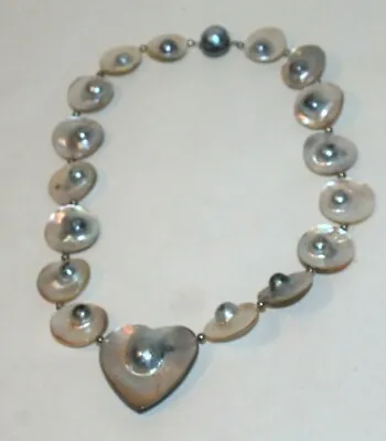 Vintage Blister Mabe Pearl Necklace With Large Heart Center Pendant • $149.55