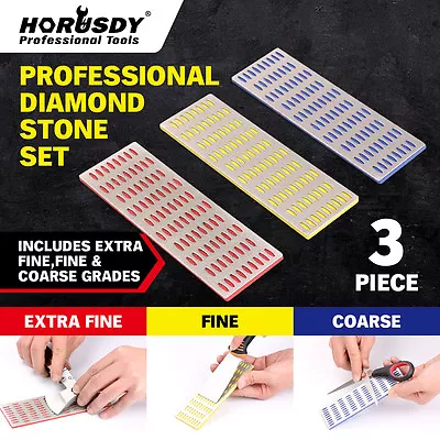 $8.99 • Buy 3Pc Diamond Sharpening Stone Whetstone Sharpener Set Scissors Knife With 3 Grits