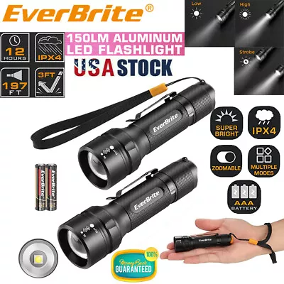 EverBrite 2PCS LED Super Bright Flashlight Tactical Torch Zoomable Battery Light • $19.99