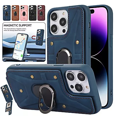 $9.99 • Buy Magnetic Ring Stand Leather Card Case For IPhone 14 Pro Max 13 11 12 XR XS 8 7 +