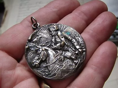 Antique French Silver Plated Medal Pendant Of Napoleon On Horse With Eagle • £9.99