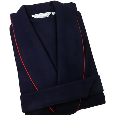 Derek Rose Mens Dressing Gown - Wool Mix - Savile Row Collection Navy Blue & Red • $126.31