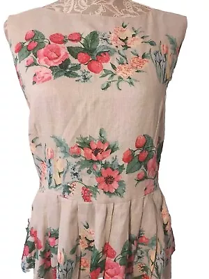 Sleeveless Linen Strawberry Design Summer Dress By Laura Ashley UK18 • £21.99