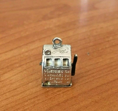 $14.99 • Buy Vintage Sterling Gambling One Arm Bandit Charm Arm Moves