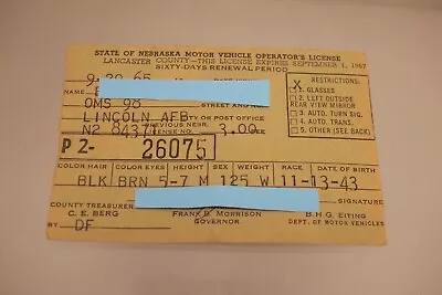Vintage Nebraska Driver's License Obsolete DMV Card 1965 • $24.99