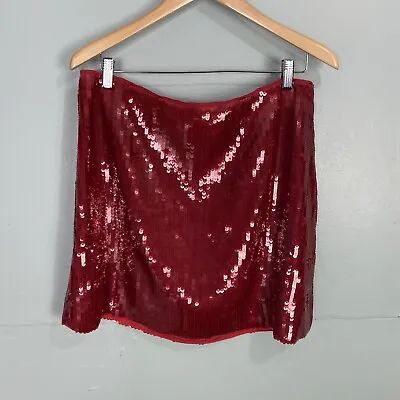 J Crew Collection Sequin Mini Skirt Holiday Red Sz 14 BK728 • $59