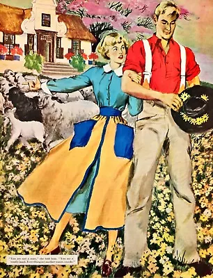 Random Magazine Art Boy & Girl Wildflowers Sheep Vintage January 1950 10x13 • $9.50