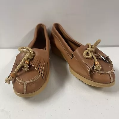 Cherokee Of California Moccasin Tan Leather Shoe Women Sz 8 Tassel Detail • $29.97