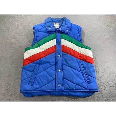 Vintage Sigallo Vest Ski Puffer Striped Mens Medium Button Snap 70s Retro Blue • $36.75