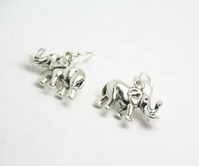 Elephant Earrings 3D Nature Africa .925 Sterling Silver Earrings Pewter Charms • $7.24