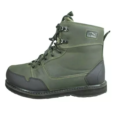 LL Bean Angler Men's Green Leather Lace Up Vibram Sole Wading Boots Size 9 M • $63.75