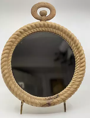 Vintage Wood Carved Round Braided Rope Nautical Mirror Decorative • $55