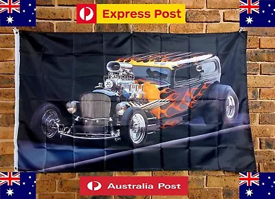 Hot Rod Collectable Flag 150x90cm Rat Rod Ford Mancave Garage Bar Banner Gift AU • $24.95