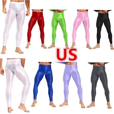 US Men's Shiny Workout Yoga Stretch Compression Pants Base Layer Running Tights • $10.99
