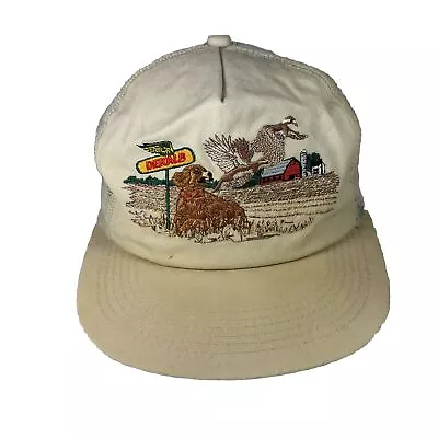 Vintage K-Products Dekalb Farm Scene Trucker Hat Beige Cap Dog & Quail • $29.99