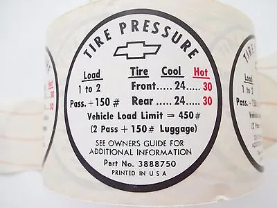 Nos 1966 Corvette Older Style Glove Box Tire Pressure Decal Sticker Check Pics! • $19.95