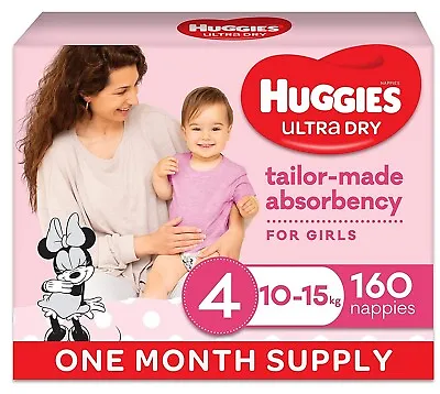 $75.25 • Buy Huggies Ultra Dry Nappies Girl Size 4 (10-15kg) 1 Month Supply 160 Count