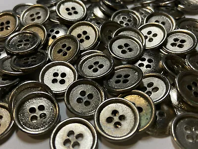 Rare Vintage Cast Metal Button Distress Nickel Finish 13mm 15mm 18mm 23mm 4hole • $3.99