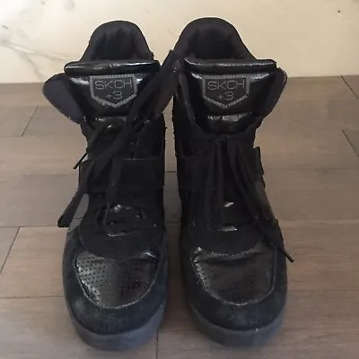 Skechers Skch +3 Womens Raise The Bar Boots Hidden Wedge Black Suede Size 9 • $30.03