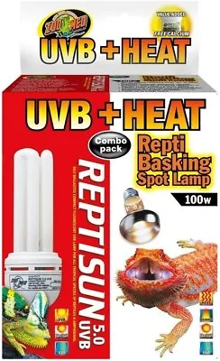 Zoo Med Heat + UVB Combo Pack - Heat Lamp & ReptiSun 5.0 UVB Lamp #0013 • $12.95