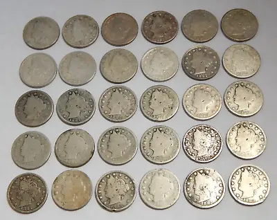 $35.99 • Buy Lot Of 30 - 1883-1893 Liberty V Nickels - 5¢ - Culls/Low Grade/Problems
