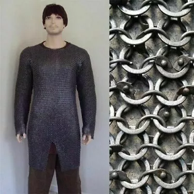 Chain Mail Shirt XL Size Full Sleeve Round Riveted With Washer Chain Mail Shirt. • £159.86